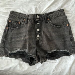 Levi 501 Black High Waisted Denim Shorts